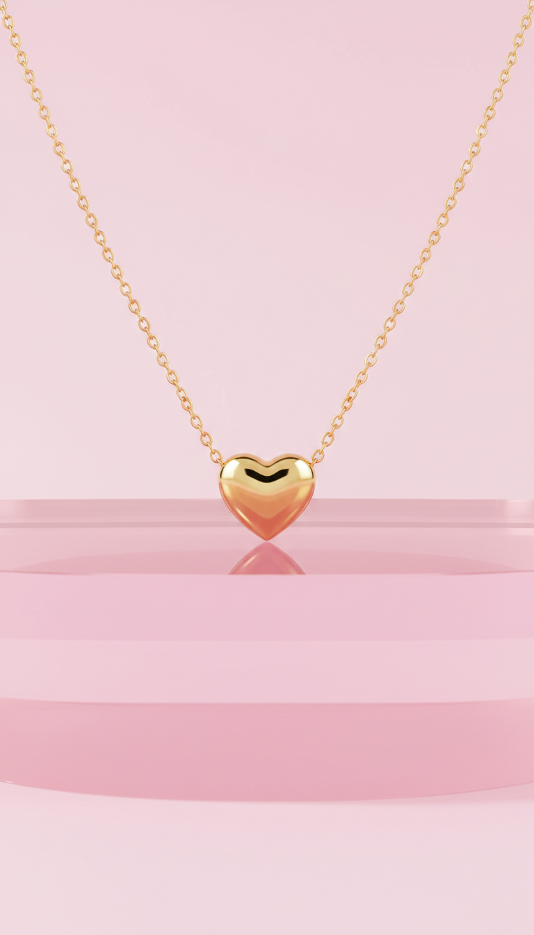 Gold Chain Necklace with Heart Pendant