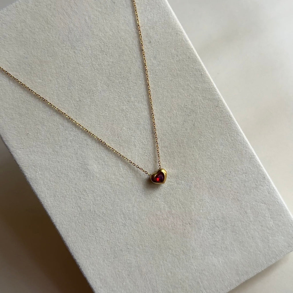 Ruby heart minimal necklace