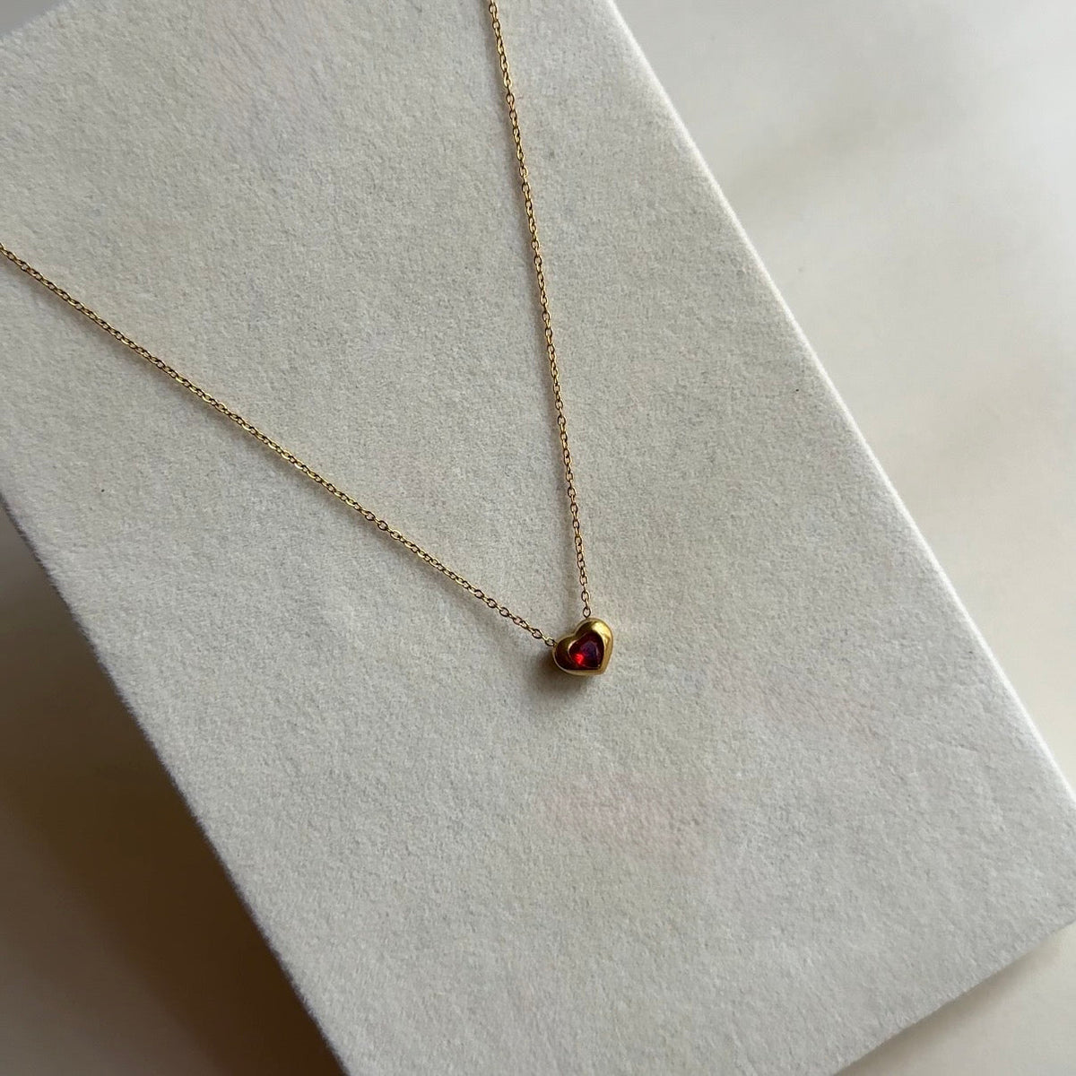 Ruby heart minimal necklace