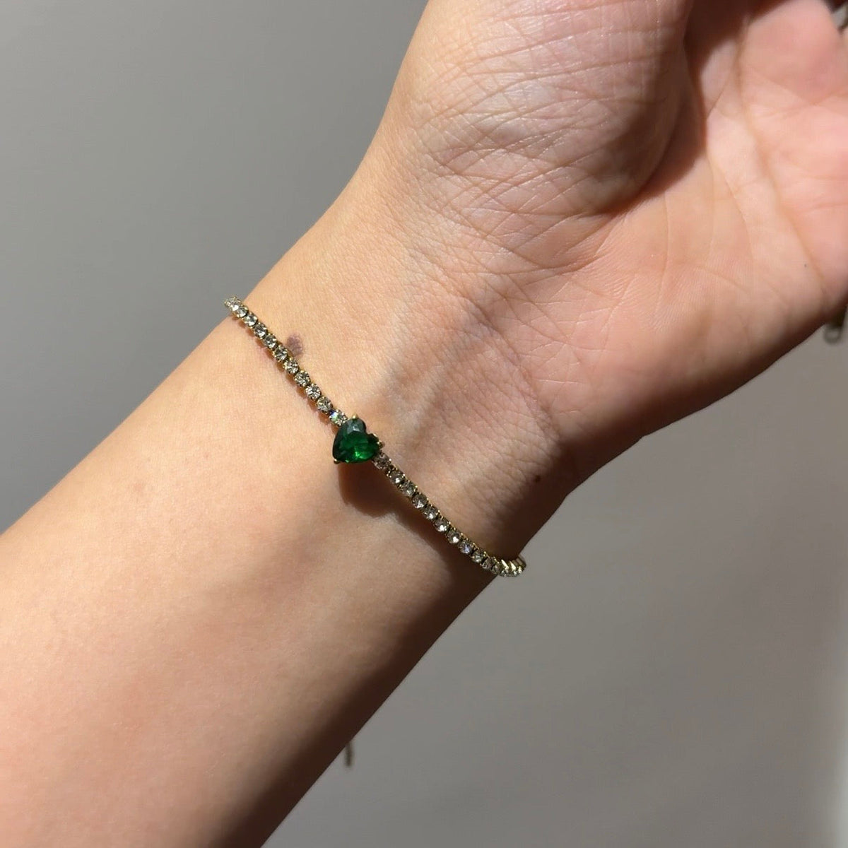 Emerald tennis heart bracelet