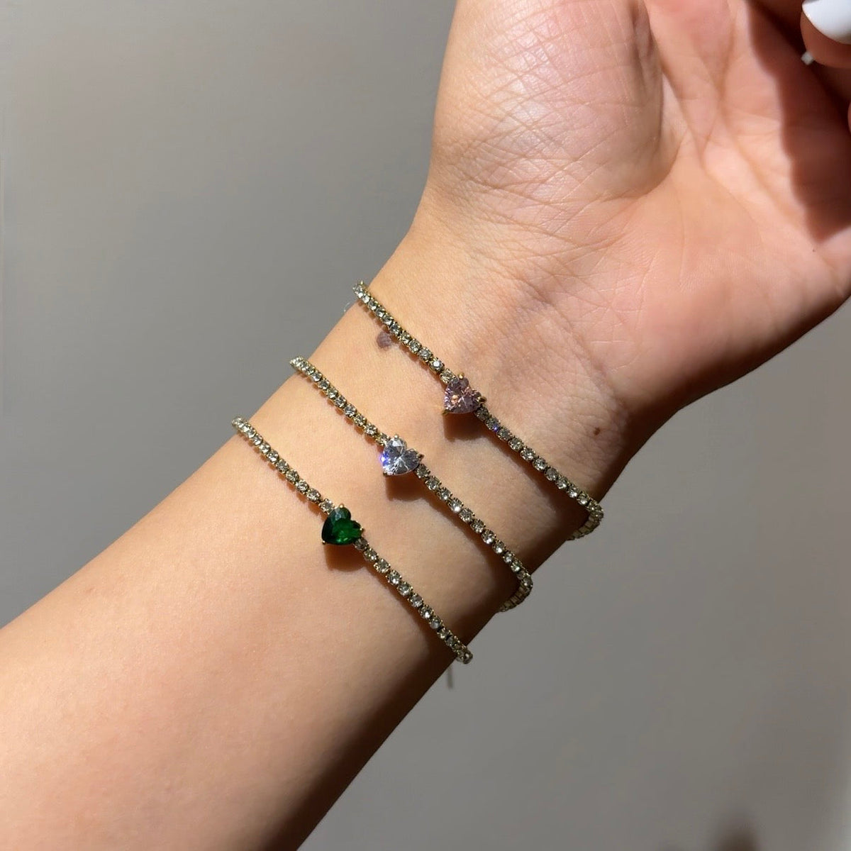 White tennis heart bracelet