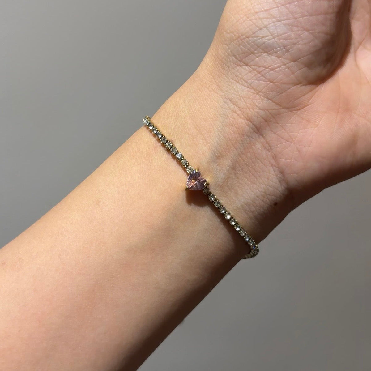 Baby pink tennis heart bracelet