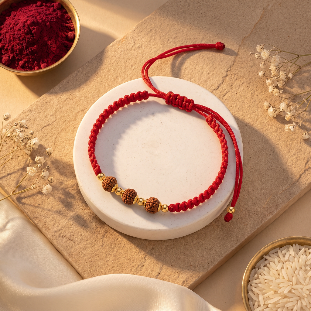 Rudraksh Trio Silver Rakhi