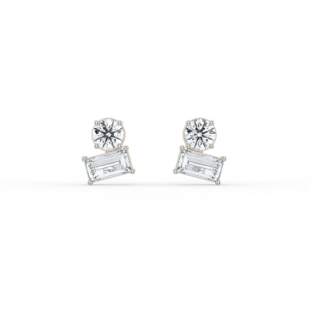 Round and Baguette Duo Studs