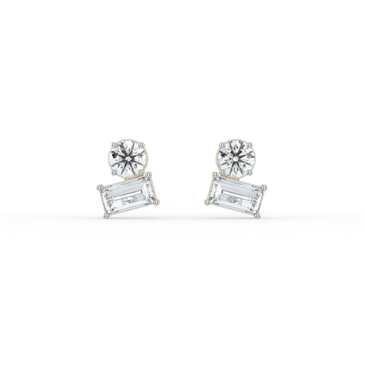 Round and Baguette Duo Studs