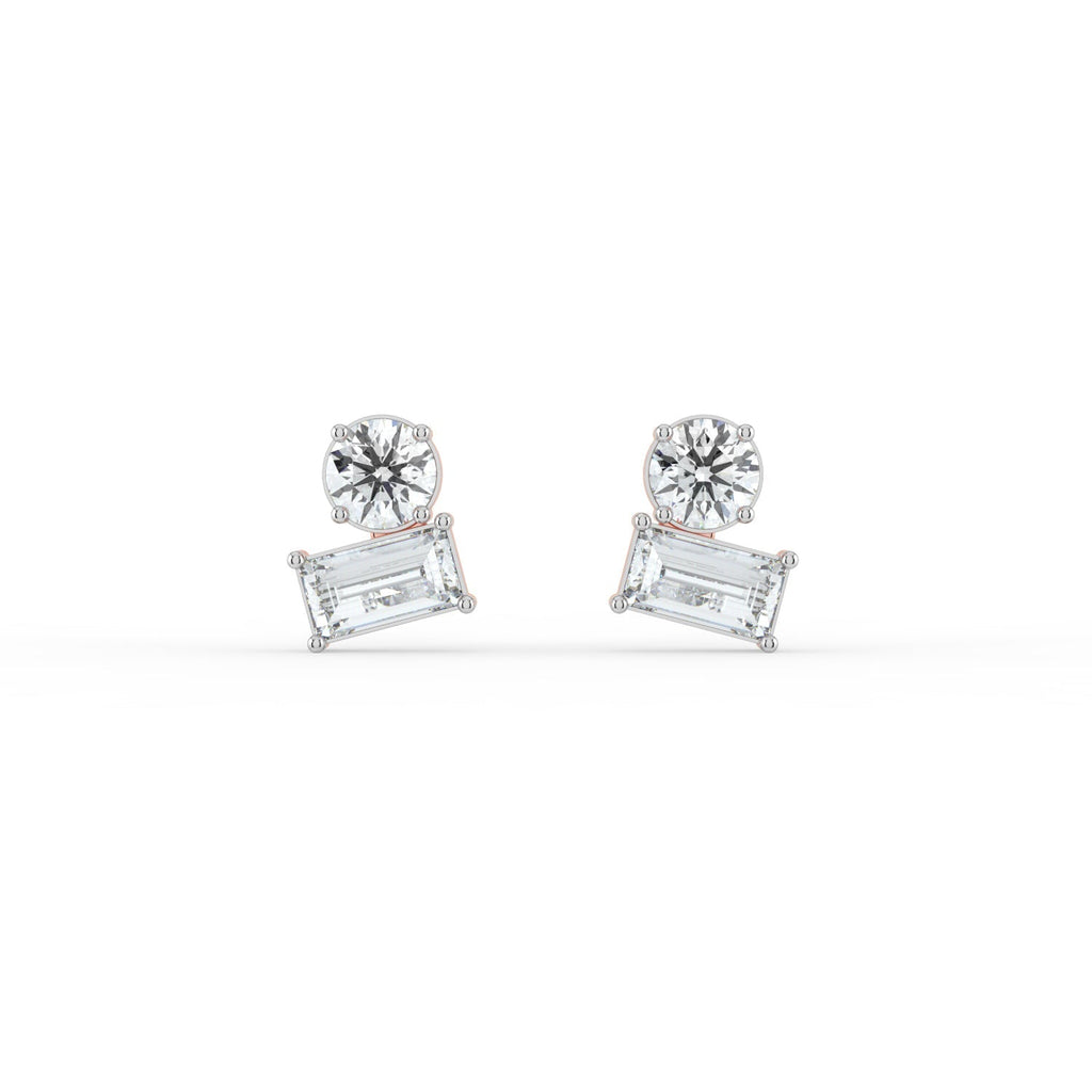 Round and Baguette Duo Studs