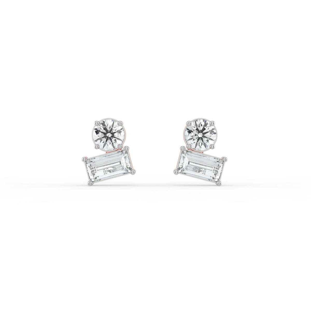 Round and Baguette Duo Studs