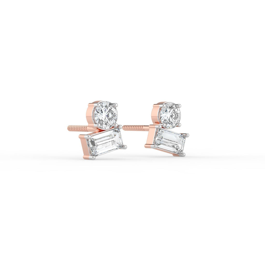 Round and Baguette Duo Studs