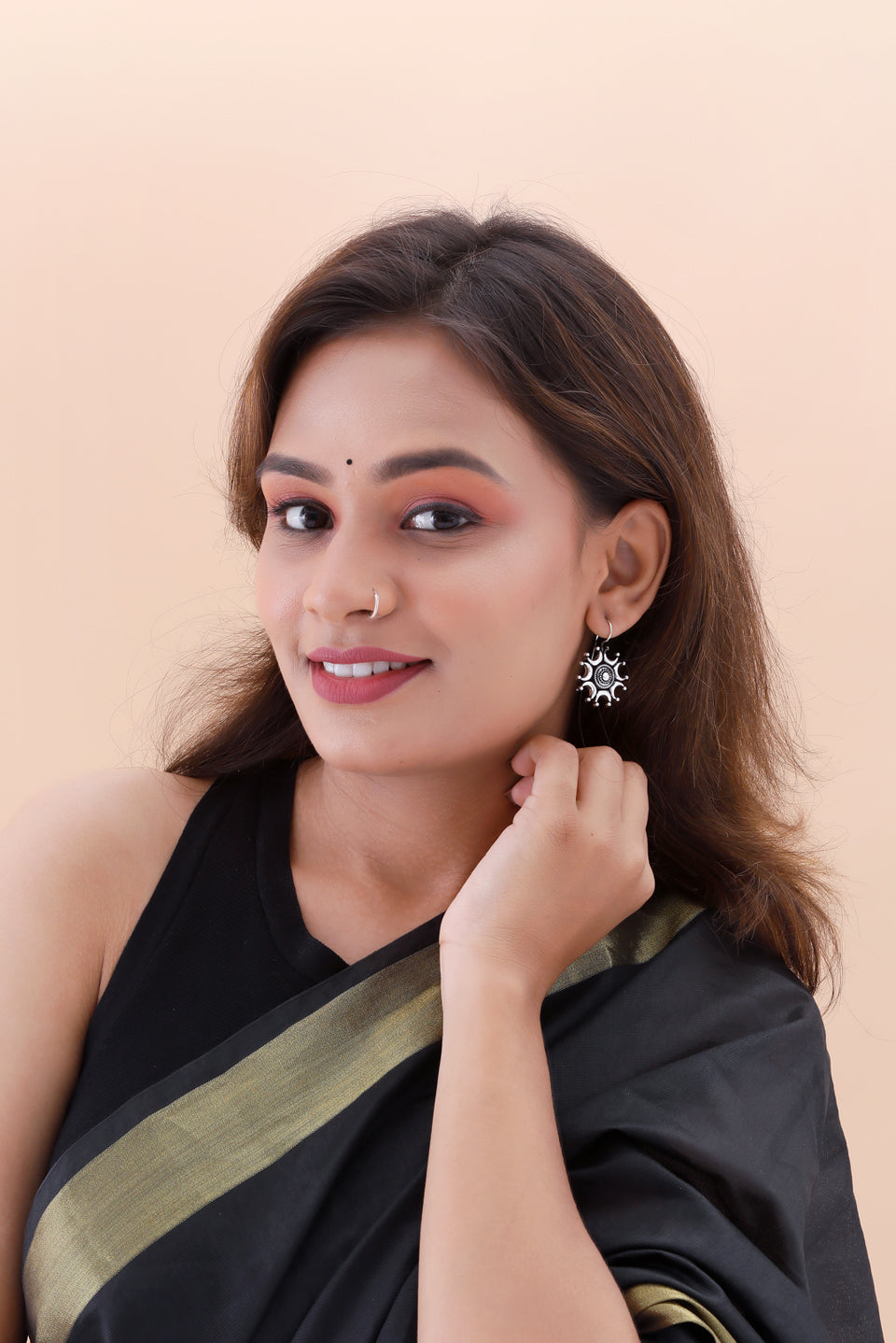 Premium Jaipuri Oxidized Set Of 9 Earrings in Elite Wooden Box