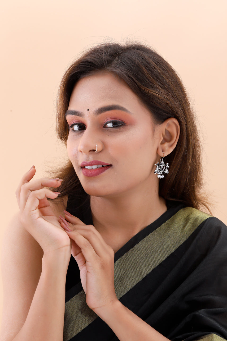 Premium Jaipuri Oxidized Set Of 9 Earrings in Elite Wooden Box