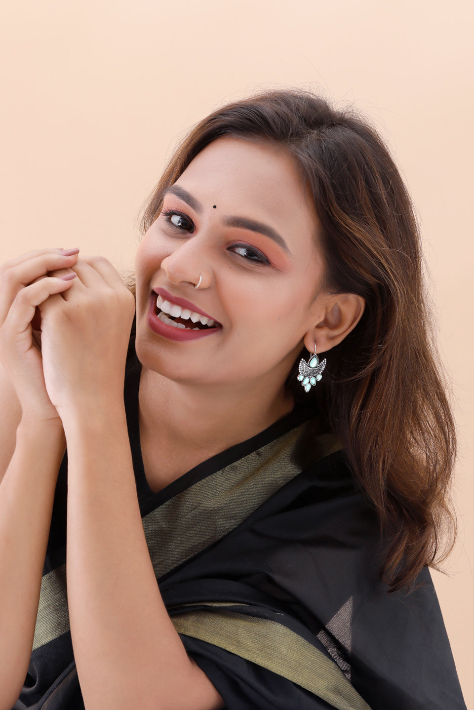 Premium Jaipuri Oxidized Set Of 9 Earrings in Elite Wooden Box